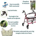 Bariatric Rollator Walker Heavy Duty with Large Padded Seat up to 400 Lb Capacity (Red)