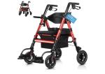 2025 StrollAid 2 In 1 Rollator Walker Transport Chair Heavy Duty 450 Lbs Red