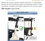 Maxwalk Rollator Walker w Seat Gold 12" All Terrain Rubber Wheels MW2402