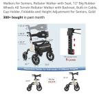 Maxwalk Rollator Walker w Seat Gold 12" All Terrain Rubber Wheels MW2402