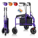BigAlex 3 Rollator Walkers for Seniors with Seat,Lightweight Foldable Walker,Narrow Walkers for Small Spaces, Compact Folding，Rolling Walker with 8" All-Terrain Wheels,300 LBS Weight Capacity (Purple)