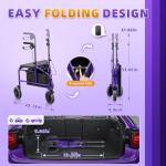 BigAlex 3 Rollator Walkers for Seniors with Seat,Lightweight Foldable Walker,Narrow Walkers for Small Spaces, Compact Folding，Rolling Walker with 8" All-Terrain Wheels,300 LBS Weight Capacity (Purple)