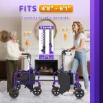BigAlex 3 Rollator Walkers for Seniors with Seat,Lightweight Foldable Walker,Narrow Walkers for Small Spaces, Compact Folding，Rolling Walker with 8" All-Terrain Wheels,300 LBS Weight Capacity (Purple)