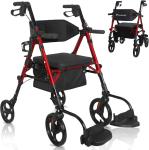 Rollator Walker & Chair, $210 MSRP, 10"/8" wheels, all-terrain tires, 300 lb Red