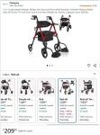 Rollator Walker & Chair, $210 MSRP, 10"/8" wheels, all-terrain tires, 300 lb Red