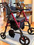 Rollator Walker & Chair, $210 MSRP, 10"/8" wheels, all-terrain tires, 300 lb Red
