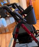 Rollator Walker & Chair, $210 MSRP, 10"/8" wheels, all-terrain tires, 300 lb Red