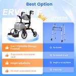 2-in-1Foldable Rollator Walker with Seat & Transport Wheelchair Combo ,All-Terrain Rolling Walker,Adjustable Height for Indoor Outdoor Mobility with Brakes & Storage Pouch