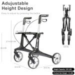 Ultralight Carbon Rollator Walker with Seat - Black