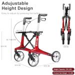 Ultralight Carbon Rollator Walker with Seat - Red