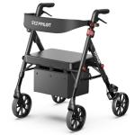 Steppilot Vela Rollator Walkers with Seat for Seniors, 500 lbs Weight Capacity & Reinforced Aluminum Frame, 8" Rubber Wheels for All Terrain, Height Adjustable Foldable Rolling Walker Lightweight
