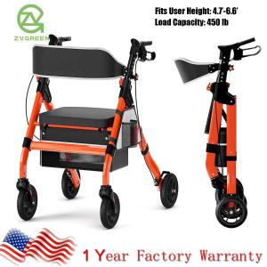 Heavy-Duty Foldable Rollator Walkers w/ 8" Wheels for Seniors 4.7' - 6.6' 450 lb