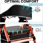 Heavy-Duty Foldable Rollator Walkers w/ 8" Wheels for Seniors 4.7' - 6.6' 450 lb