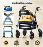 Bluelog Walkers for Seniors Rollator Walkers with Seat, 350lb Capacity with Cup Holder & Cane Holder, 8'' All Terrain Wheels, Adjustable Handles and Seat Height, Foldable Design, Blue