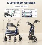 Bluelog Walkers for Seniors Rollator Walkers with Seat, 350lb Capacity with Cup Holder & Cane Holder, 8'' All Terrain Wheels, Adjustable Handles and Seat Height, Foldable Design, Blue