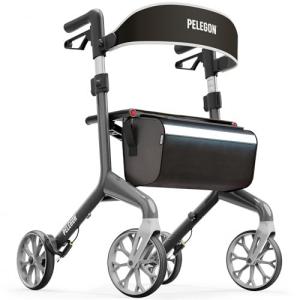 Pelegon Rollator Walker with Seat for Seniors – Lightweight Foldable Walker with Padded Seat & Backrest, Adjustable Handles, Reflective Frame, Carry Bag – Heavy-Duty 300lb Support - Grey