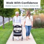 Pelegon Rollator Walker with Seat for Seniors – Lightweight Foldable Walker with Padded Seat & Backrest, Adjustable Handles, Reflective Frame, Carry Bag – Heavy-Duty 300lb Support - Grey