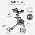 Pelegon Rollator Walker with Seat for Seniors – Lightweight Foldable Walker with Padded Seat & Backrest, Adjustable Handles, Reflective Frame, Carry Bag – Heavy-Duty 300lb Support - Grey