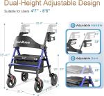 All-Terrain Rollator Walker for Seniors Rubber Wheels Foldable Lightweight 350lb