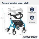 Nitro Sprint Lightweight Folding Rollator Walker, Blue