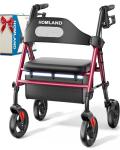 Lightweight Foldable Rollator Walker with Seat - Red