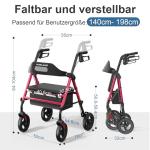 Lightweight Foldable Rollator Walker with Seat - Red