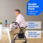 Lightweight Blue Rollator with Seat and 6" Wheels
