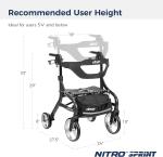 New Drive Medical Nitro Sprint Hemi Rollator Walker Heavy Duty w/Seat