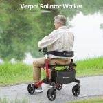 FDA Folding Rollator Rolling Walker w/ Extra Wide Backrest All-Terrain 8" Wheels