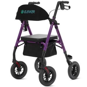 ELENKER All-Terrain Rollator Walker with 10” Non-Pneumatic Wheels, Sponge Padded
