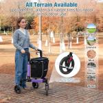 StrollAid 3 Wheel Walkers for Seniors, Foldable Rollator Walker with Tray & Large Storage Bag, 10" Big Wheel for All Terrain, 350 lb Weight Capacity, Purple