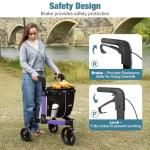 StrollAid 3 Wheel Walkers for Seniors, Foldable Rollator Walker with Tray & Large Storage Bag, 10" Big Wheel for All Terrain, 350 lb Weight Capacity, Purple