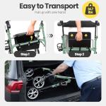 Cosydora Walkers for Seniors with Seat, Foldable Rollator Walker, Reinforced Aluminum Frame, 8" All Terrain Wheels, Height Adjustable Lightweight Rolling Walker, 350lb Weight Capacity, Sage Green