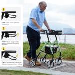 Cosydora Walkers for Seniors with Seat, Foldable Rollator Walker, Reinforced Aluminum Frame, 8" All Terrain Wheels, Height Adjustable Lightweight Rolling Walker, 350lb Weight Capacity, Sage Green