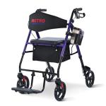Metro Mobility 2 in 1 Rollator Walker & Transport Wheelchair, Foldable Lightweight Rollator Walker with Seat for Seniors, 8" Big Wheels for All Terrain, 300 lb. Weight Capacity, Purple