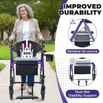 Metro Mobility 2 in 1 Rollator Walker & Transport Wheelchair, Foldable Lightweight Rollator Walker with Seat for Seniors, 8" Big Wheels for All Terrain, 300 lb. Weight Capacity, Purple