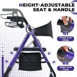 Metro Mobility 2 in 1 Rollator Walker & Transport Wheelchair, Foldable Lightweight Rollator Walker with Seat for Seniors, 8" Big Wheels for All Terrain, 300 lb. Weight Capacity, Purple