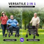 BigAlex Rollator Walkers for Seniors with Wider Seat,Walker Wheelchair Combo,2 in 1 Rollator Walker, Transport Wheelchair for Adults,Rolling Walker with All-Terrain Wheels,400 LBS Weight Capacity