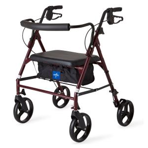 Medline Heavy Duty Steel Bariatric Rollator 500 lb Weight Capacity Burgundy