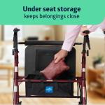 Medline Heavy Duty Steel Bariatric Rollator 500 lb Weight Capacity Burgundy