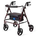 Medline Heavy Duty Steel Bariatric Rollator 500 lb Weight Capacity Burgundy
