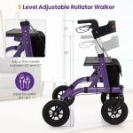 Goplus Rollator Walkers for Seniors with Seat, Foldable Rolling Walker with 9.5” All Terrain Pneumatic Wheel, Supports up to 350 lbs, Heavy Duty Bariatric Rollator Walker for Adult
