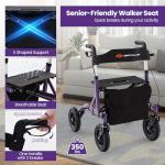 Goplus Rollator Walkers for Seniors with Seat, Foldable Rolling Walker with 9.5” All Terrain Pneumatic Wheel, Supports up to 350 lbs, Heavy Duty Bariatric Rollator Walker for Adult
