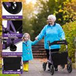 Goplus Rollator Walkers for Seniors with Seat, Foldable Rolling Walker with 9.5” All Terrain Pneumatic Wheel, Supports up to 350 lbs, Heavy Duty Bariatric Rollator Walker for Adult