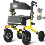 VOCIC Walker with Seat for Seniors, Z57 Outdoor Rollator Walker with 12" All Terrain Big Wheels, 7-Level Adjustable Height Rolling Walker with Safety Brakes, Storage Bag, Cup Holder