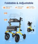 VOCIC Walker with Seat for Seniors, Z57 Outdoor Rollator Walker with 12" All Terrain Big Wheels, 7-Level Adjustable Height Rolling Walker with Safety Brakes, Storage Bag, Cup Holder
