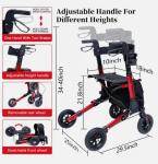 Henmnii Rollator Walker w/Wide Seat  Backrest All-Terrain Non-Slip Wheels 300lbs