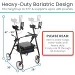 Vive Bariatric Upright Walker with Seat - Heavy Duty Senior Stand Up Rollator, Extra Wide Frame - Padded Armrest & Backrest -Mobility Aid Portable Rolling Walker with Bag - Fits Tall & Large People