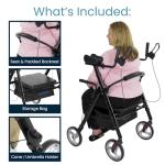 Vive Bariatric Upright Walker with Seat - Heavy Duty Senior Stand Up Rollator, Extra Wide Frame - Padded Armrest & Backrest -Mobility Aid Portable Rolling Walker with Bag - Fits Tall & Large People