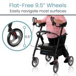 Vive Bariatric Upright Walker with Seat - Heavy Duty Senior Stand Up Rollator, Extra Wide Frame - Padded Armrest & Backrest -Mobility Aid Portable Rolling Walker with Bag - Fits Tall & Large People